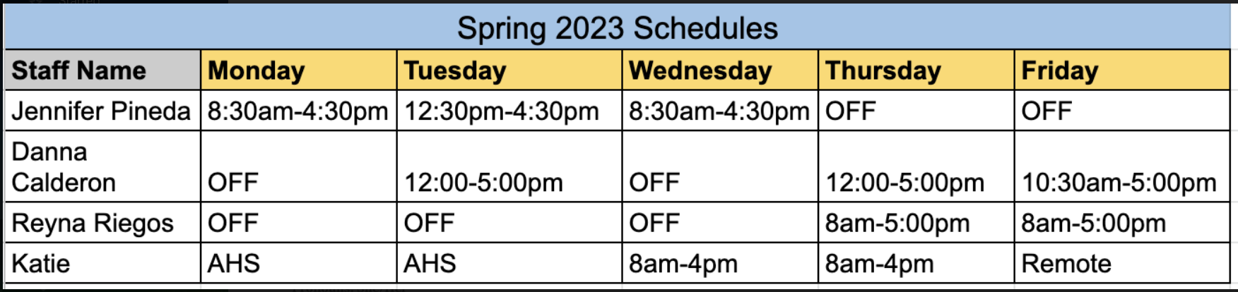 ACCESS Program Spring 2023 Schedule